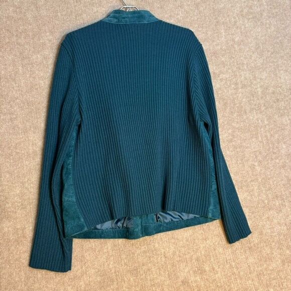 Live a Little 1X Women Knit and Suede Leather Teal Jacket - Picture 3 of 5